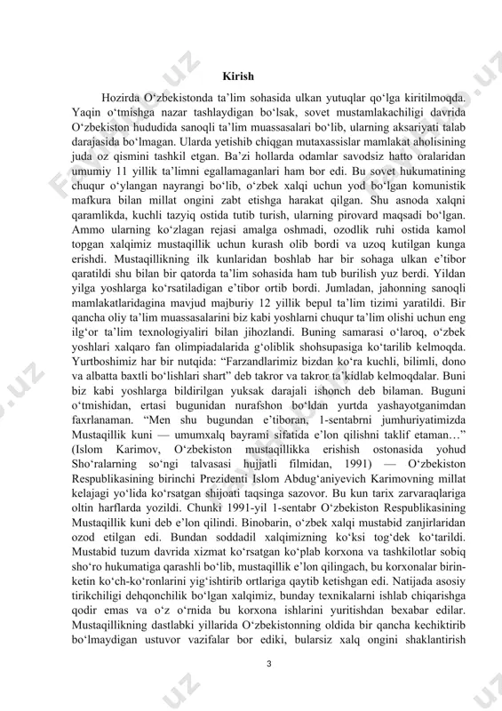 milliy bayramlarning tiklanishi, din erkinligi, buyuk ajdodlarimiz xotiralari va ularning qutlug‘ qadamjolariga birinchi galda e’tibor qaratilib, xalqimizning qon-qoniga singib ketgan eng azaliy orzu-umidlari tiklandi. endi xalqimiz qanday yashashni, zulmatni yorug‘likdan ajratishni bildi. mustaqillik yillarida qadriyatlarimizning tiklashi xalqimizning ma’naviy merosini tiklash va uni yanada kamol topishi uchun keng imkoniyatlar ochib berish — ajdodalarimizning azaliy orzusi emasmidi? o‘zbekiston prezidenti i.a.karimov o‘zining “o‘zbekistonning o‘z istiqlol va taraqqiyot yo‘li” kitobida “o‘zbekistonning milliy-madaniy jihatdan g‘oyat rang-barangligi, milliy o‘zligini aglash va manaviy qayta tiklanishning kuchayib borishi bilan uzviy birlikda jamiyatni yanglilash, uni ochiq jamiyatga aylantirish uchun qudratli omil bo‘lib hizmat qiladi va respublikaning jahon hamjamiyatiga qo‘shilishi uchun qulay sharoitlarni vujudga keltirada”, deb ta’kidlagan edi. mustaqillik yillarida manaviy poklanish haqida gap ketganda o‘zbek tiliga davlat tili maqomi berilishining ahamiyati kattadir. 1989-yil 21-oktyabrda qabul qilingan o‘zbekiston respublikasining “davlat tili haqida”gi qonun milliy ongning rivojlanishida, mamlakat mustaqilligining mustahkamlanishida, madaniy merosning tiklanishi va jamiyatning ma’naviy yangilanishida muhim rol o‘ynadi. o`zbekiston …