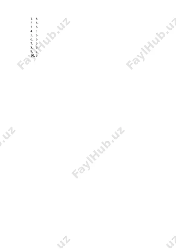 at tabiiy fanlar haqida ma'lumotlar keltirilgan d) ta'limga oid masalalar keltirilmagan 9. so'g'diyona hududidagi ta'lim tizimi qanday asoslarda rivojlangan? a) savdo-sotiq va hunarmandchilikka asoslangan b) faqat diniy ta'lim asosida c) falsafiy ta'lim asosida d) yozma madaniyat va ilm-fan asosida 10. baqtriya ta'lim tizimining ajralib turuvchi jihati nima edi? a) faqat amaliy bilimlarni o'rgatish b) ilmiy tafakkur va aqliy rivojlantirish c) yalpi madaniyat asosida ta'lim berish d) faqat zoroastrizmga asoslangan ta'lim to'g'ri javoblar: 1. b 2. b 3. b 4. c 5. b 6. b 7. b 8. b 9. a 10. b