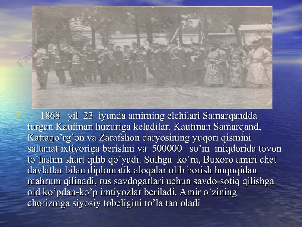 ’oyasining tarafdorlari xalq ommasining chorizmga qarshi, uning mustamlakachilik zulmiga qarshi ko’tarilgan qo’zg’olonlarini soxtalashtirib, go’yo bu qo’zg’olonlar rossiyaga qarshi emas, balki mahalliy amaldorlarga, din peshvolari, ulamolarga qarshi ko’tarilgan edi, deb «isbotlamoqchi» bo’ldilar. adolat va haqiqat milliy mustaqillik tufayli o’z o’rnini topib olmoqda. qafasdagi qushning muddaosi bitta — u ham bo’lsa ozodlik, hurlik, erkinlik, qafasni tark etishdir. shu boisdan chorizm tomonidan asoratga solingan, mus-tamlaka qilingan xalqlar dastlabki kunlardan boshlab o’z milliy mustaqilliklari, ozodliklari va erklari uchun muqaddas kurashga otlandilar: 3-savolga javob 1. qozog’iston mintaqasida 1783—1793 yillarda sirim botir qo’zg’oloni bo’ddi. 2. 1822—1823 yillarda jo’lomo tilanchi qo’zg’oloni. 3. 1836—1838 yillarda isatoy toyman qo’zg’oloni. 4. 1837—1846 yillarda sulton kenasarin qo’zg’oloni. 5. 1856 yillarda sirdaryoda jonxo’ja nurmuhammad qo’zg’oloni. 6. 1868 yilda samarqand mudofaasi va buxoro amirligi buxoro shahri, shaxrisabz bekligidagi harakatlar. 7. 1870 yilda mang’ishloq qirg’izlarining isyonlari. 8. 1871 yilda eshon eshmuhammad boshchiligida sirdaryo viloyatida chiqishlar yuz berdi. 9. 1871 yilda farg’onada yetimxon qo’zg’oloni. 10. …