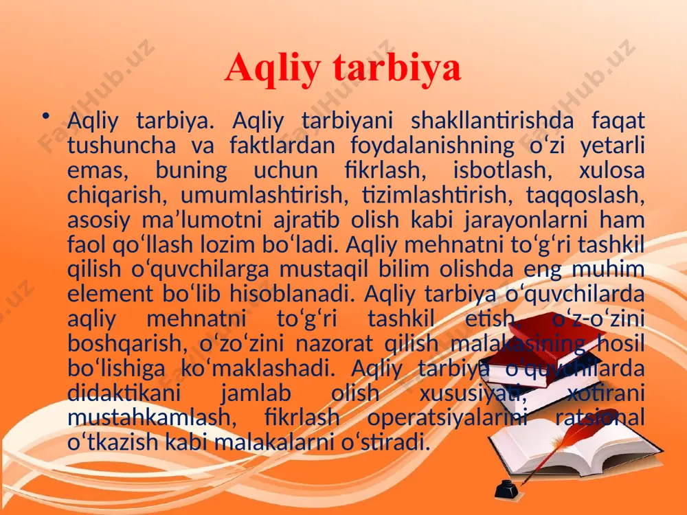 qarashlariga asoslanishi zarur. o‘sib kelayotgan yosh avlod huquqiy tarbiyasining xususiyatlari yangi jamiyatning o‘z xarakteri, turmush tarziga asoslanadi. ularning tamoyili jihatdan yangi, yanada murakkab muammolarni hal etish zarurligini ifoda etadi. avvalo, huquqiy tarbiya yosh avlodni kamol toptirishning samarali vositasi sanaladi. yuqorida qayd qilingan mulohazalar huquqiy tarbiyaning yaxlit tizimi quyidagilardan iboratligini ifodalaydi: birinchidan, huquqiy tarbiya subyektlariga: davlat idoralari, jamoat tashkilotlari, mehnat jamoalari, mansabdor shaxslar va boshqalar kiradi. ikkinchidan, huquqiy tarbiya obyektlariga: mansabdor shaxslar, fuqarolar, ichki ishlar idoralari xodimlari kiradi. uchinchidan, huquqiy tarbiya mazmuniga: huquqiy ta’lim, huquqiy targ‘ibot va tashviqot ishlari kiradi. to‘rtinchidan, huquqiy tarbiya shakllariga: ma’ruzalar, seminarlar, suhbatlar, viktorinalar kiradi. beshinchidan, huquqiy tarbiya metodlariga: ishontirish, rag‘batlantirish, majburlash kabilar kiradi. oltinchidan, huquqiy tarbiya vositalariga: matbuot, radio, televideniya, adabiyot va san’at asarlari, ko‘rgazmali tashviqot hamda targ‘ibot vositalari kiradi. image1.jpg /docprops/thumbnail.jpeg