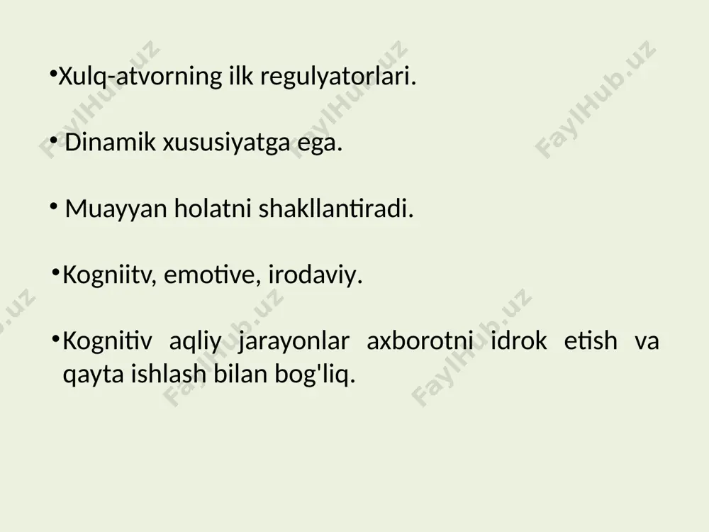 i tavsiflovchi, uni boshqa sezgi turlaridan ajratib turadigan va ma'lum bir turdagi sezgi doirasida o'zgarib turadi. masalan, ta'm sezgilari ob'ektning ma'lum kimyoviy xususiyatlari haqida ma'lumot beradi: shirin yoki nordon, achchiq yoki sho'r. hidi: gulli hid, bodom hidi, vodorod sulfidi hidi intensivlik miqdoriy xususiyat bo'lib, joriy qo'zg'atuvchining kuchiga va retseptorning o'z funktsiyalarini bajarishga tayyorlik darajasini belgilaydigan retseptorning funktsional holatiga bog'liq. sevgilarning xossalari va xususiyatlari sezgining davomiyligi - paydo bo'lgan sezgining vaqtinchalik xususiyati. yashirin davr. sezgi a'zosiga qo'zg'atuvchi ta'sir qilganda, sezish darhol emas, balki ma'lum vaqtdan keyin paydo bo'ladi. har xil turdagi sezgilarning yashirin davri bir xil emas. masalan, taktil sezgilar uchun 130 ms, og'riq uchun - 370 ms, ta'm uchun - atigi 50 ms. sevgilarning xossalari va xususiyatlari fazoviy lokalizatsiya retseptorlar tomonidan olib borilgan tahlil bizga qo'zg'atuvchining borliqda lokalizatsiyasi haqida ma'lumot beradi, ya'ni yorug'lik qayerdan kelganini, issiqlik kelib chiqishini yoki qo'zg'atuvchi tananing qaysi qismiga ta'sir qilishini aniqlashimiz mumkin. sevgilarning xossalari va …