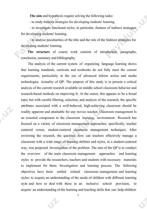 nsibilities faced by educators in any number of learning environments. this may be particularly true of beginning teachers. “when teachers talk about the most difficult problems they experienced in their first years of teaching, they mention classroom management and discipline most often”. the theoretical value of the qp lies in the analysis of the development of teaching activities , according to the teaching objectives and lesson task the classroom management uses management skills, follows specific principles, adopts effective approaches and measures, establishes a good classroom teaching and learning environment to inspire initiative and enthusiasm of students learning and have regulation of efficient completion of teaching activities. 1. general classification of indirect strategies for general management much of the published material that aims to help teachers understand the concept of learning puts a lot of stress on the notion of different learning styles. there are some fundamental problems with this premise. …