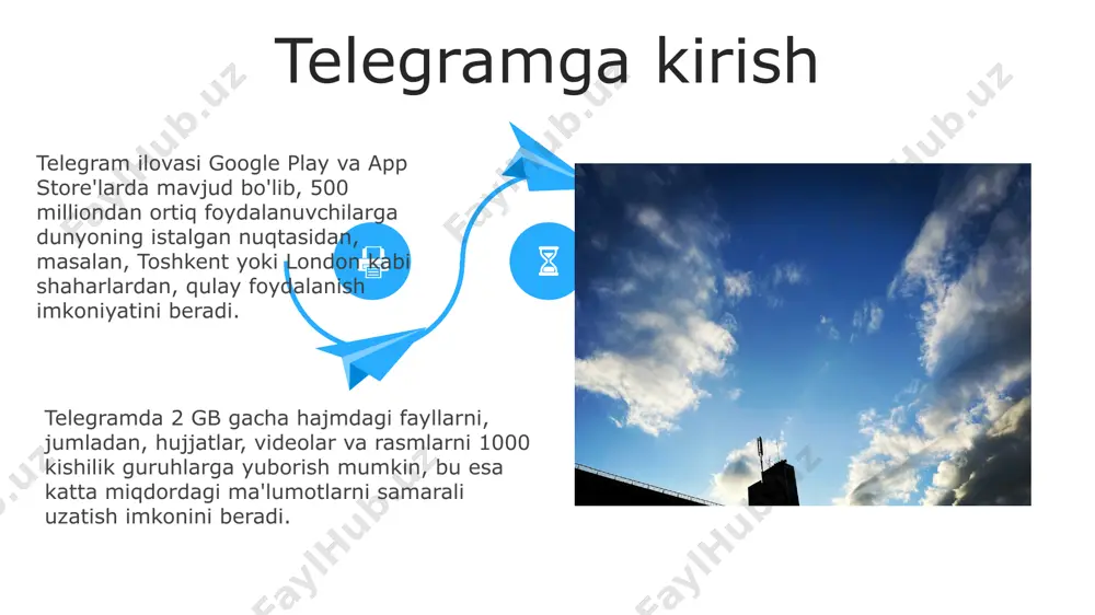 . telegram botlaridan foydalanib, toshkentdagi onlayn-do'koningiz uchun avtomatlashtirilgan buyurtma qabul qilish tizimini yaratish, sotish jarayonini 30% ga tezlashtiradi va xarajatlarni kamaytiradi. botlar orqali, masalan, to'lovlarni amalga oshirish, 1000 tagacha mahsulotni katalog sifatida taqdim etish yoki o'zbekistondagi manzillarga buyurtmalarni yetkazib berishni avtomatlashtirish mumkin. telegram botlaridan foydalanib, 200 dan ortiq mamlakatdagi 700 milliondan ziyod foydalanuvchilarga xabarlarni tezkor yetkazish mumkin. botlardan foydalanish ovozli va video qo'ng'iroqlar video qo'ng'iroqlar paytida 720p gacha bo'lgan yuqori aniqlikdagi video tasvirni olish mumkin, bu esa 3 dan ortiq ishtirokchi bilan video konferensiya o'tkazish uchun qulay shart-sharoit yaratadi. telegram'da ovozli qo'ng'iroqlar uchun 256 kbps gacha sifatli audio uzatishni ta'minlaydi, bu esa dunyoning istalgan nuqtasidan, masalan, toshkentdan nyu-yorkgacha, aniq va sifatli aloqa o'rnatish imkonini beradi. telegram'da ovozli qo'ng'iroqlar uchun 256 kbps gacha sifatli audio uzatishni ta'minlaydi, bu esa dunyoning istalgan nuqtasidan, masalan, toshkentdan nyu-yorkgacha, aniq va sifatli aloqa o'rnatish imkonini beradi. stikerlar va giflar gif animatsiyalarini izlash uchun telegramning ichki …