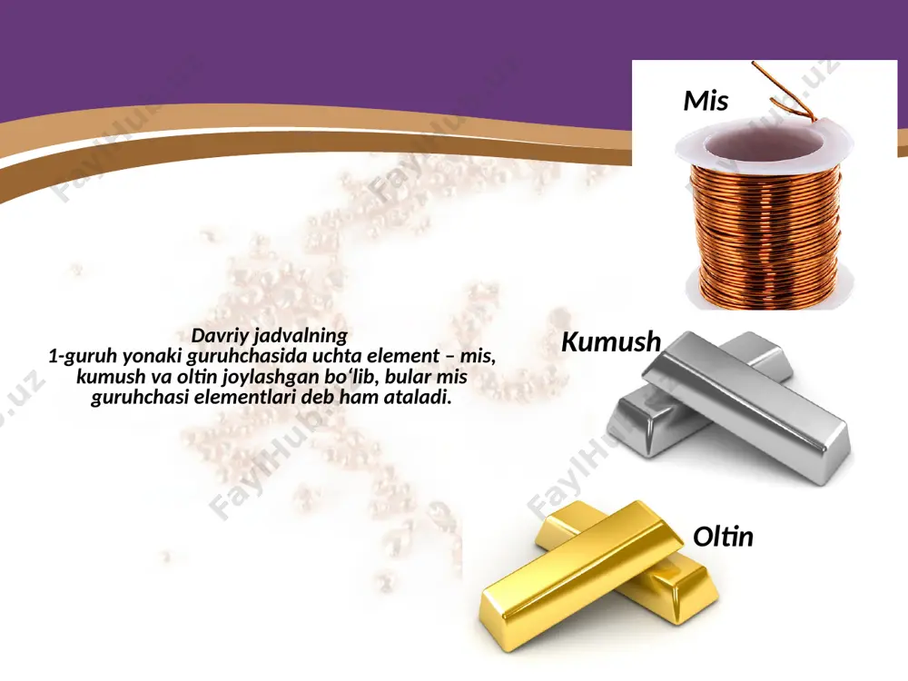 i guruh yonaki guruhcha metallarining davriy jadvaldagi o‘rni. atom tuzilishi. xossalari. mis. 9 - sinf - Page 3