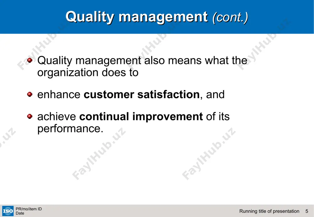 title of presentation pr/mo/item id date benefits of iso 9001 and iso 14001 international, expert consensus on state-of-the-art practices for quality and environmental management. common language for dealing with customers and suppliers worldwide in b2b. increase efficiency and effectiveness. model for continual improvement. * running title of presentation pr/mo/item id date benefits of iso 9001 and iso 14001 (cont.) model for satisfying customers and other stakeholders. build quality into products and services from design onwards. address environmental concerns of customers and public, and comply with government regulations. integrate with global economy. * running title of presentation pr/mo/item id date benefits of iso 9001 and iso 14001 (cont.) sustainable business unifying base for industry sectors qualify suppliers for global supply chains technical support for regulations * running title of presentation pr/mo/item id date benefits of iso 9001 and iso 14001 (cont.) transfer of good practice to developing countries tools for new …
