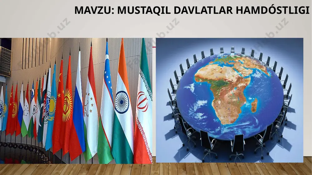 lan tartibga solinadi ózbekiston oʻz milliy manfaatlaridan kelib chiqqan holda mdhda ishtirok etmoqda. u mdhga davlatlar ustidan tuzilgan tashkilot sifatida emas, balki mustaqil davlatlarning harakatlarini muvofiklashtiruvchi organ sifatida qaraydi. mdh hududida davlatlarning teng huquqligi asosida yagona iqtisodiy makonni yaratish, tashkilotda umuman iqtisodiy munosabatlarning ustuvorligiga erishish, davlatlar oʻrtasida savdoiqtisodiy aloqalarni rivojlantirish uchun harakat qilamoqda. mdh sobiq sssr hududida fuqarolik urushi kelib chiqishining oldini oldi, mamlakatlarni bosqichmabosqich xalqaro munosabatlar tizimiga kirib, mustaqilliklari, suverenitetini mustahkamlashga koʻmak berdi. mdh oʻz faoliyati davomida haddan ta-shqari koʻp qarorlar qabul qildi-yu, lekin aksariyat hollarda ularning kupi bajarilmadi. hozir mdh ga kiruvchi davlatlarning aholisi 283 mln. kishini tashkil etadi. bu aholining 120,5 mln. iqtisodiyotda mashgʻuldir. ularning 29,4 foizi sanoat va qurilishda, 21,5 foizi qishloq xoʻjaligi, oʻrmon va baliqchilik sohasida ishlaydi 7 mdh sobiq sssr hududida fuqarolik urushi kelib chiqishining oldini oldi, mamlakatlarni bosqichmabosqich xalqaro munosabatlar tizimiga kirib, mustaqilliklari, suverenitetini mustahkamlashga koʻmak berdi. mdh oʻz faoliyati davomida haddan ta-shqari …