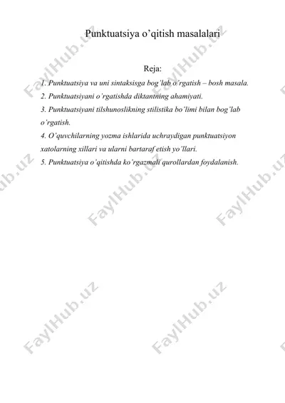 punktuatsiya o’qitish masalalari — DOC