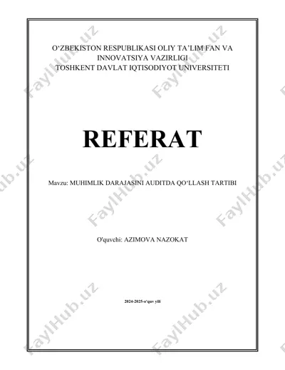 muhimlik darajasini auditda qo‘llash tartibi — DOCX