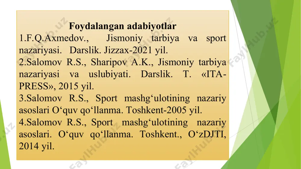 rdan xabardor bo‘lishi zarur. yangi kelgan shug‘ullanuvchilar bilan ishlashning birinchi bosqichida murabbiyning yetarlicha bo‘lmagan nazariy va amaliy tayyorgarligi unchalik ko‘zga tashlanmaydi, biroq bir oz vaqtdan so‘ng, shug‘ullanuvchilar sport natijalari o‘sa boshlagach, ular tomonidan beriladigan maxsus savollar doirasi kengaya boshlaydi. savollar esa tobora chuqur va murakkab bo‘la boradi. ko‘pgina sportchilar tanlagan sport turining nazariy asoslari bilan qiziqa boshlashadi, maxsus gazeta va jurnallarni o‘qiy boshlaydi va o‘zaro muhokama qilishadi. shu davrda murabbiyning nazariy va amaliy bilimlarda qoloqligi o‘ta salbiydir. pedagogik imkoniyatlar tuzilmasiga quyidagi turlar kiradi perseptiv imkoniyatlar konstruktiv imkoniyatlar didaktik imkoniyatlar kommunikativ imkoniyatlar akademik imkoniyatlar perseptiv imkoniyatlar-pedagogik kuzatuv kirib, u shogird ichki dunyosiga nazar solish, uning holati va o‘ylarini tushunish, shaxsiyati o‘zgarishi tendensiyalarini ko‘rish, ijobiy sifatlarini baholash va maksimal darajada ularni tarbiya jarayonida qo‘llash, uning qiziqishlarini aniqlash, uning uchun hurmatli bo‘lgan shaxslarni aniqlash va pedagogik jarayonda ularning ta’sirini qo‘llash imkoniyatini beradi. pedagogik yo‘naltirilgan e’tibor yosh sportchilar bilan ishlash uchun muhim bo‘lgan faktlarni …