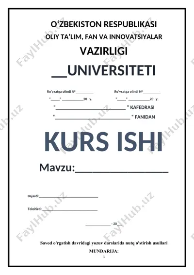 savod o'rgatish davridagi yozuv darslarida nutq o'stirish usullari — DOCX