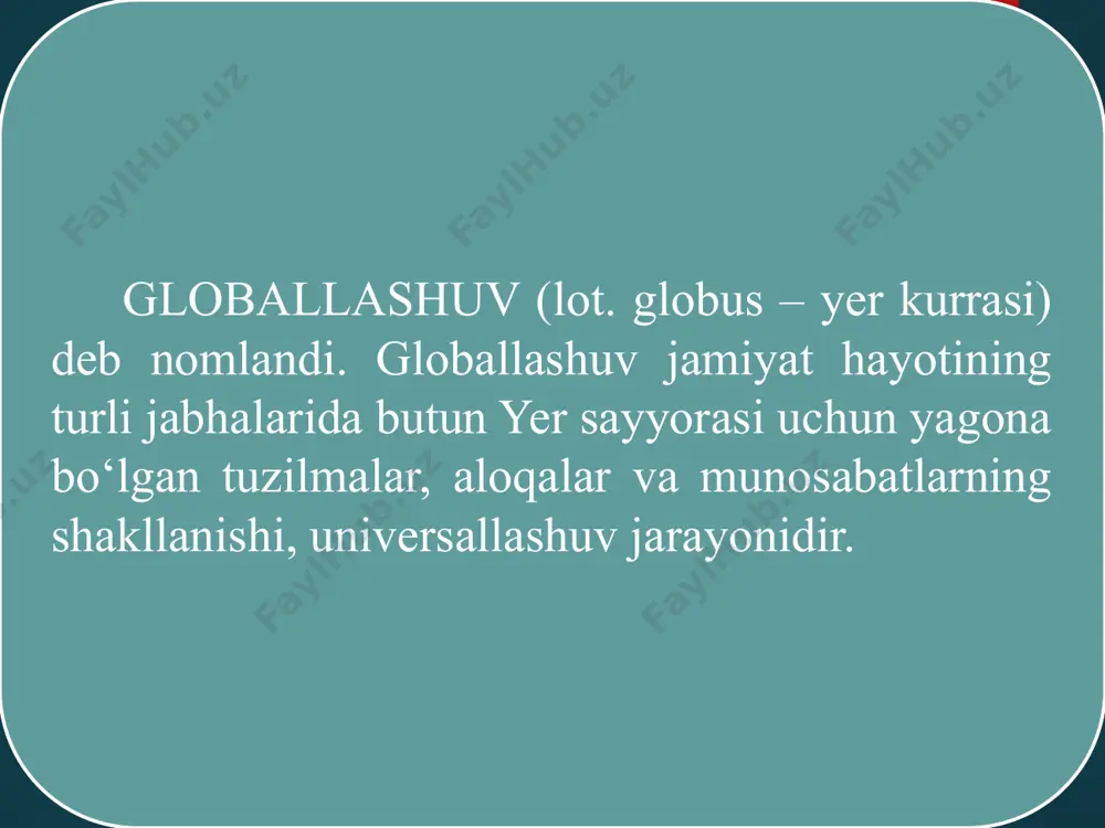 k siyosatni amalga oshirishga harakat qilmoqda. 18 innovatsiya bu – kelajak degani. biz buyuk kelajagimizni barpo etishni bugundan boshlaydigan bo‘lsak, uni aynan innovatsion g‘oyalar, innovatsion yondashuv asosida boshlashimiz kerak” davlatimiz rahbari o‘zbekistonning barqaror taraqqiyoti va yaqin davrdagi kelajagi innovatsiya rivojisiz, yangi fikrlar va yangi g‘oyalarsiz bo‘lmasligiga alohida urg‘u berdi. o‘zbekiston respublikasi prezidenti shavkat mirziyoyevning oliy majlisga murojaatnomasi.- toshkent: o‘zbekiston, 2018. – b.23. 19 o‘zbekiston respublikasi prezidenti shavkat mirziyoyev 2018 yil 21 sentyabrda «2019-2021 yillarda o‘zbekiston respublikasini innovatsion rivojlantirish strategiyasini tasdiqlash to‘g‘risida»gi pf-5544-sonfarmoni imzoladi. mamlakatning xalqaro maydondagi raqobatbardosh-liligi darajasini va innovatsion jihatdan taraqqiy etganini belgilovchi asosiy omil sifatida inson kapitalini rivojlantirish – strategiyaning bosh maqsadi etib belgilandi. 20 strategiyaning asosiy vazifalari quyidagilardan iborat: - o‘zbekiston respublikasining 2030 yilga kelib global innovatsion indeks reytingi bo‘yicha jahonning 50 ilg‘or mamlakati qatoriga kirishiga erishish; - barcha darajada ta’lim sifati va qamrovini oshirish, uzluksiz ta’lim tizimini rivojlantirish, kadrlar tayyorlash tizimining iqtisodiyot ehtiyojlariga moslashuvchanligini ta’minlash; 21 …