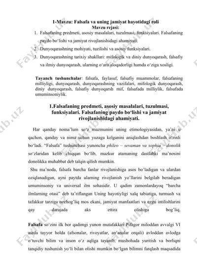 falsafa va uning jamiyat hayotidagi roli — DOC