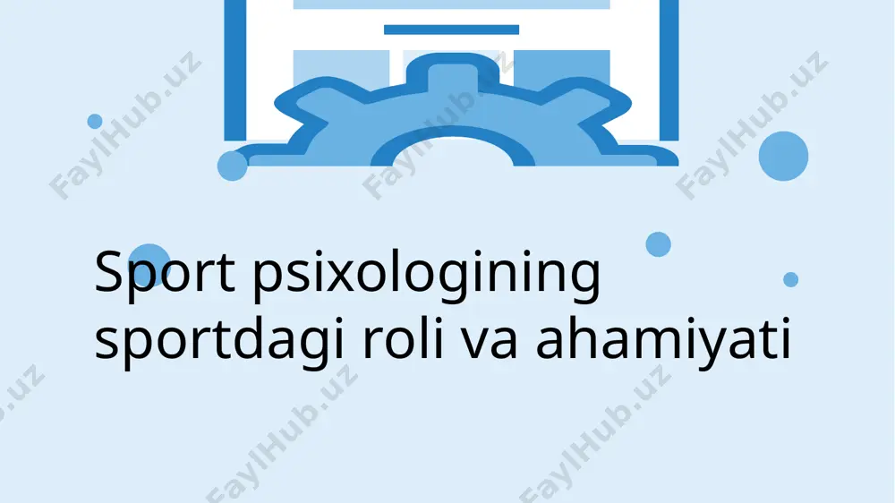 lash va raqobatbardosh muhitda muvaffaqiyatga erishishda muhim ahamiyatga ega. sport psixologining vazifalari sportchilarning ruhiy holatini va sport faoliyatidagi muvaffaqiyatlarini yaxshilashga qaratilgan. ularning asosiy vazifalari quyidagilardan iborat: 1. motivatsiyani oshirish: sport psixologi sportchilarga o‘z maqsadlariga erishish uchun ichki motivatsiyani rivojlantirish, shuningdek, tashqi rag‘batlantirishlarni samarali ishlatish usullarini o‘rgatadi. 2. stressni boshqarish: musobaqalar, treninglar yoki boshqa psixologik stresslarga duch kelgan sportchilarga stressni boshqarish va ruhiy holatini barqarorlashtirish bo‘yicha texnikalarni o‘rgatish. 3. o‘ziga bo‘lgan ishonchni oshirish: sportchilarning o‘ziga ishonchini oshirish, shuningdek, o‘ziga bo‘lgan salbiy fikrlarni bartaraf etish va psixologik to‘sqinliklarni bartaraf qilish. 4. diqqatni jamlash: sportchilarga musobaqa yoki trening jarayonida diqqatni to‘g‘ri jamlash, konsentratsiyani oshirish va o‘yinni yaxshiroq nazorat qilish usullarini o‘rgatish. 5. mental tayyorgarlik: sportchilarga psixologik tayyorgarlikni (masalan, vizualizatsiya, tasavvur qilish) o‘rgatish orqali ularni mental jihatdan musobaqalarga tayyorlash. 6. jamoaviy ruhni shakllantirish: jamoaviy sportlarda sportchilar o‘rtasidagi aloqalarni yaxshilash, jamoa ruhini oshirish va jamoaviy muvaffaqiyatga erishish uchun psixologik yordam ko‘rsatish. xulosa qilib aytganda, sport …