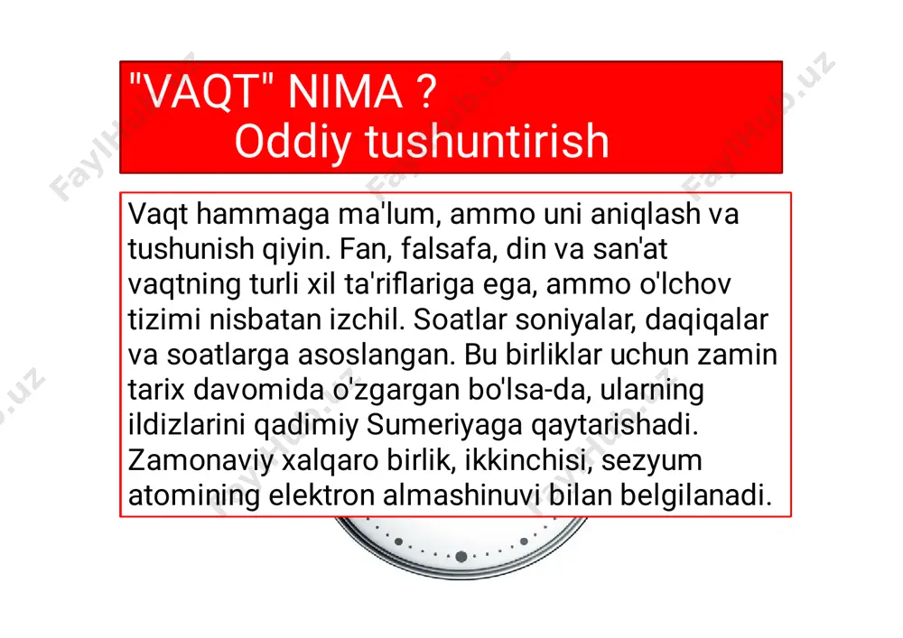 eng oliy — ne'mat va eng oliy hakam!!! savollar va topshiriqlar • • • • • • • • • • topshiriqlar! 1. siz ham mustaqil 'vaqt' mavzusini o'qing! 2. 'vaqt' mavzusi uchun yangi hikoyalar izlang! 3. 'vaqt' mavzusda sinfda baxs o'tkazing! savollar ? 1. 'vaqt' haqida nimalarni bilib oldingiz? 2. 'vaqt' ni qadriga yetish uchun nimalar qilish qilinar ekan ? 3. motivatsion videorolikdan qanday xulosa chiqardingiz? tg: t.me/dars_slidelari_01 ê