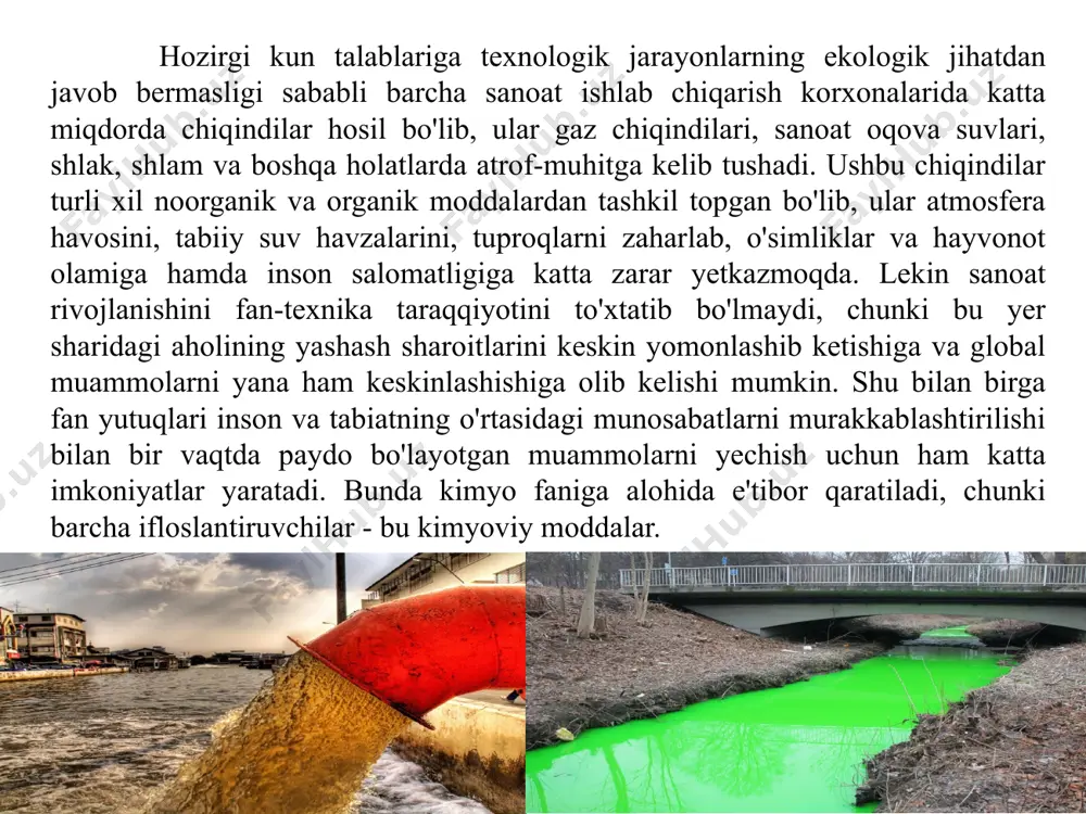 adi. dengiz suvlari xloridli-karbonatli-sulfatli suv holatiga o'tgan. — 675 mln yil avval (rifey davrining oxirida) yer qatlamining cho'kindi jinslari tarkibida birinchi sulfat tuzli cho'kmalar hosil bo'la boshlagan. shunday qilib, avtotrof fotosintetik o'simliklar (dengiz o'tlari) faoliyati natijasida hosil bo'lgan kislorod atmosfera va gidrosferada to'planib, ulardagi qaytaruvchi muhitni oksidlantiruvchi muhitga o'tkaza boshlagan. bunday murakkab biogeokimyoviy jarayonlarning quyosh sistemasidagi hech qaysi boshqa sayyoralarida analogi bo'lmagan. —670—570 mln. yil (vend-kembriy davri) — kislorodning miqdori ma'lum darajaga yetib, barcha kislorod bilan nafas oladigan hayvonotlarning xilma-xil turlari paydo bo'ladi. —570-400 mln. yil (past fanerozoy) - ozon qatlami hosil bo'lib, tirik organizrnlar suvdan quruqlikka chiqadi va yer yuzasida hayot paydo boiadi. o'rmonlardagi fotosintetik o'simliklar faoliyati natijasida atmosferaning shakllanishi tugallanib, atmosfera to’liq karbonat angidrididan tozalanib hozirgi azotli — kislorodli holatiga o'tgan. shuni aytib o'tish kerakki, hozirgi kunda biosfera yerning dinamik o'zgaruvchan qatlami bo'lib, to'xtovsiz harakatlanib turadi va uning o'zgarishlari davom etmoqda. yerning ichki tuzilishi va yer qatlamining strukturasi …