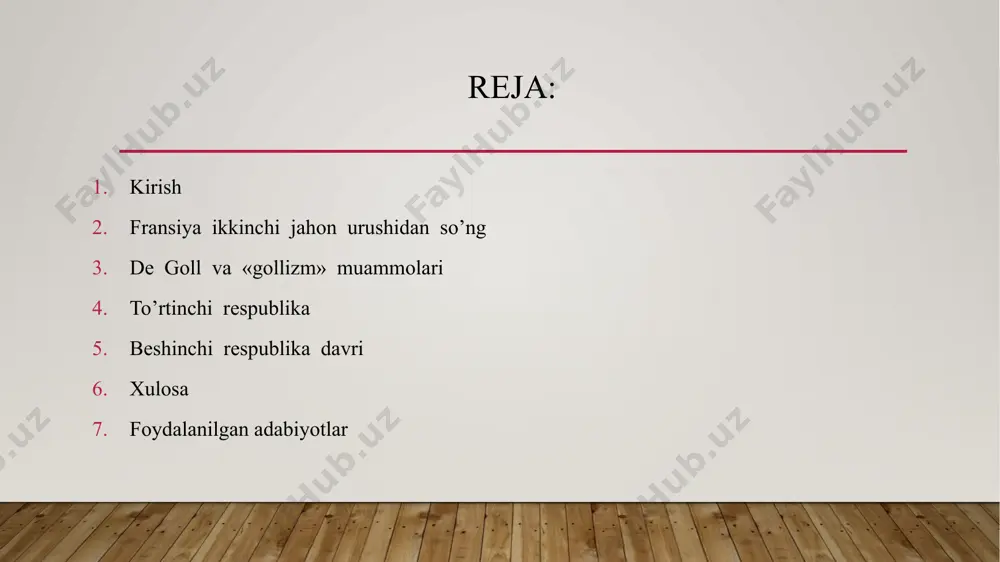 hamkorlik fashistlar bilan hamkorlik kilgan partiyalar hukumat dekretlari bilan tarkatib yuborildi. ular urniga yangi partiyalar yuzaga keldi bu partiyalar orasida halq respublikachilari haraati (xrx) eng obrulisi edi (1944 – yilda to’zigan). uning dasturida «inqilobni qonunlar yuli bilan» amalga oshirish, sanoatni qisman natsionalizatsiya qilish va iqtisodiyotga rahbarlikni davlatga berish kuzda tutildi. harakat ishchilarining ishlab chiqarishni boshqarishdagi ishtirokni kuzda tutuvchi tizimni yaratishni rejalashtirdi. xrx (halq respublikasi harakati) tashqi siyosatda arbiy yevropa davlatlarini birlashtrish kontsepsiyasini ilgari surdi. uning yulboshchilari amerika kushma shtatlari namunasi bo’yicha «yevropa kushma shtatlari»ni yaratishga chaqirdi. ushbu harakatning ommaviyligi birinchi galda general de goll nomi bilan boglik edi. «kurashayotgan fransiya» vatanparvarlik harakatining rahbari bo’lgan bu insonning irodasi va siyosiy qarashlari urushdan keyingi fransiya tarixida hal qiluvchi ta'sir ko’rsatdi. sharel de goll sharel de goll 1890 – yil 22 – noyabrda lill shaxrida eski dvoryan oilasida tugilgan. uni yuksak kobiliyatli kishi sifatida katolik va'zxoni yoki katta yozuvchi bo’lib kelajagi ko’tardi. biroq …