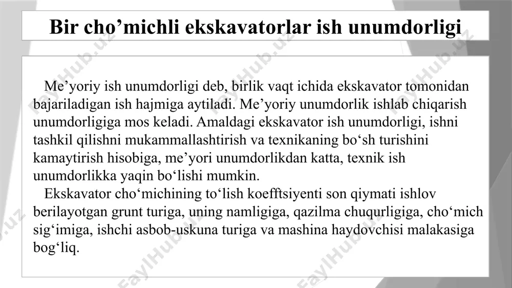 bir cho’michli ekskavatorlar ish unumdorligini aniqlash (monitoring qilish) standart usuli - Page 5