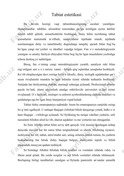 tabiat estetikasi — DOC