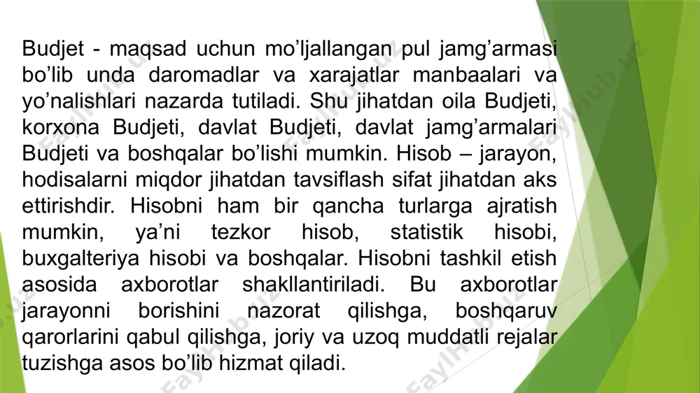ar uyushmasi tarkibidagi davlat sektorida buxgalteriya hisobi xalqaro standartlari kengashi tomonidan ishlab chiqiladi. davlat sektorida buxgalteriya hisobi xalqaro standartlari kengashi a’zolari xalqaro buxgalterlar uyushmasi tomonidan tayinlanadi. jami 18 a’zo bo’lib 15 tasi xalqaro buxgalterlar uyushmasi tomonidan, 3 tasi jamoatchilikdan tavsiya etiladi. kengashning jamoatchilik a’zolari xar qanday shaxsdan yoki tashkilotdan tavsiya etilishi mumkin. bundan tashqari davlat sektorida buxgalteriya hisobi xalqaro standartlari kengashiga cheklangan miqdorda davlat sektorida moliyaviy hisobotga manfatdor organlardan kuzatuvchilar tayinlanadi va ular yig’ilishda fikr bildirish xuquqiga ega lekin ovoz berish xuquqiga ega emas. budjet hisobining 1-sonli “hisob siyosati” nomli standarti mazkur standartning maqsadi hisob siyosatini tanlash va o’zgartirishlar kiritish mezonlarini, shuningdek budget tashkilotlari tomonidan budjet hisobini va moliyaviy hisobotni tuzish, hisob siyosatidagi o’zgarishlar to’g’risidagi axborotni ochib berish tartibini belgilab berishdan iborat. standart budjet tashkilotlarining moliyaviy hisobotlariga bo’lgan ishonchlilik darajasini va ma’lum bir davriylikdagi moliyaviy hisobotlarini, shuningdek boshqa budjet tashkilotlarining moliyaviy hisobotlarini o’zaro solishtirish darajasini oshirishga mo’ljallangan. hisob siyosati budjet …