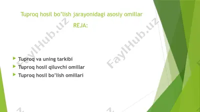 tuproq hosil bo’lish jarayonidagi asosiy omillar — PPTX