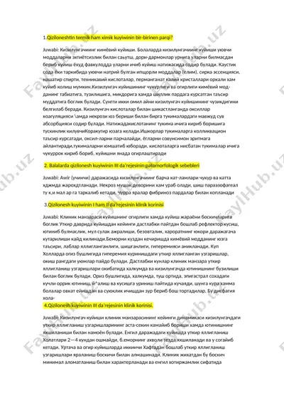 qizilungach kuyishining kimyoviy xususiyati — DOCX