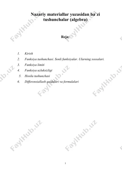 nazariy materiallar yuzasidan ba`zi tushunchalar (algebra) — DOC