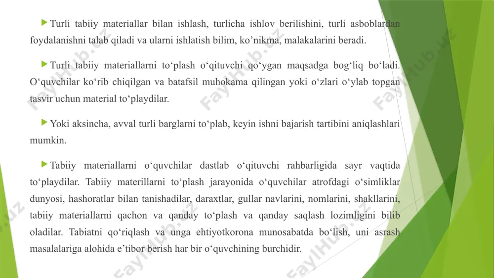 13.xml.rels ppt/slidelayouts/_rels/slidelayout14.xml.rels ppt/slidelayouts/_rels/slidelayout15.xml.rels ppt/slidelayouts/_rels/slidelayout16.xml.rels ppt/media/image14.jpeg ppt/media/image16.jpeg ppt/media/image17.jpg ppt/media/image18.jpg ppt/media/image19.jpg ppt/media/image21.jpg ppt/media/image25.jpg ppt/media/image26.jpeg ppt/media/image27.jpg ppt/media/image28.jpg ppt/media/image30.jpg ppt/theme/theme1.xml ppt/media/image2.jpg ppt/media/image7.jpg ppt/media/image8.jpg ppt/media/image10.jpg ppt/media/image12.jpeg docprops/thumbnail.jpeg ppt/tablestyles.xml ppt/viewprops.xml ppt/presprops.xml docprops/core.xml docprops/app.xml ppt/media/image1.png ppt/media/image11.png ppt/media/image13.png ppt/media/image15.png ppt/media/image20.png ppt/media/image22.png ppt/media/image23.png ppt/media/image24.png ppt/media/image29.png ppt/media/image3.png ppt/media/image31.png ppt/media/image32.png ppt/media/image33.png ppt/media/image34.png ppt/media/image35.png ppt/media/image36.png ppt/media/image37.png ppt/media/image38.png ppt/media/image39.png ppt/media/image4.png ppt/media/image40.png ppt/media/image41.png ppt/media/image42.png ppt/media/image43.png ppt/media/image44.png ppt/media/image45.png ppt/media/image46.png ppt/media/image5.png ppt/media/image6.png ppt/media/image9.png ppt/slides/_rels/slide29.xml.rels ppt/slides/slide16.xml ppt/slides/slide20.xml ppt/slides/slide22.xml ppt/slides/slide36.xml ppt/slides/slide50.xml [content_types].xml _rels/.rels docprops/custom.xml mavzu : turli va tabiiy materiallar bilan ishlash mavzu rejasi : 1. boshlang'ich sinf texnologiya darslarida qo'llaniladigan tabiiy materiallar . 2. tabiiy materiallar bilan ishlash turlari . 3. barglarni quritish yo‘llari o‘zbekiston tabiiy resurslar , foydali qazilmalar , metall va qotishmalar , plastmassalar , yog‘ochlar va o‘simliklarga boy o‘lkadir . respublikamizning bu tabiiy boyliklari sanoatda , turmushda foydalanadigan xomashyo bo‘lishi bilan bir qatorda mehnat darslarida bajariladigan ishla