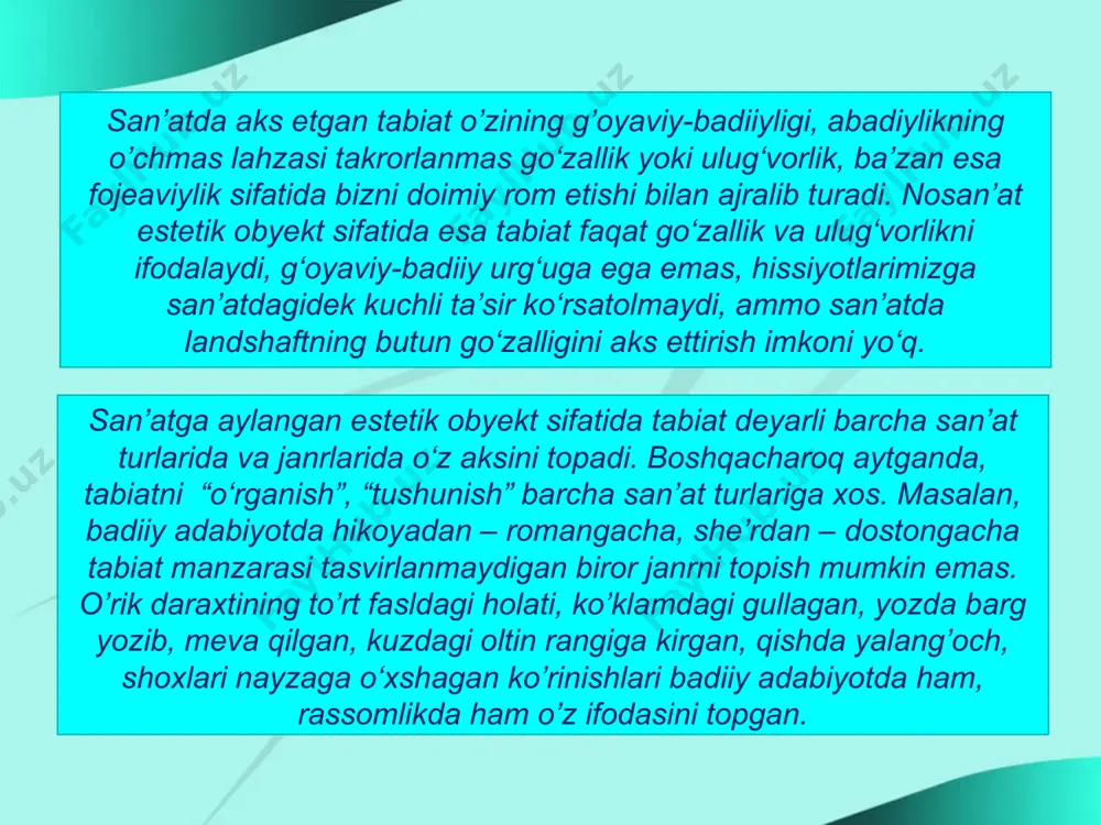 a “tashdan” go’zallik, musiqiylik, badiiylik ko’rishiga xizmat qilgan. mehnat estetikasida dizaynga bo’lgan talab ko’p yoqlamalik tabiatiga ega. unda faqat texnikaviy go’zallik emas, butunligicha texnologik jarayon va ishlab chiqarish joyi – makon go’zalligi ham dizayn qonun-qoidalariga bo’ysunishi: inson – texnika – makon tizimining estetiklashishi ro’y beradi. nafosat ham mehnatning mazmuniy jihatiga aloqador”. bunga misol tariqasida u inson o‘z ruhiy-fiziologik quvvatining mehnat jarayonini boshqarish mahoratiga egaligidan ruhlanishini va butun vujudi bilan estetik quvonchni his etishini ta’kidlab o’tadi. sport estetikasining zamonaviy ahamiyati sport estetikasi sport sohasidagi estetik qonuniyatlarni o’rganadi, sportning estetik mazmunini, uning jamiyat madaniyatidagi o’rnini, sport bilan san’atning o’zaro aloqadorligini tadqiq etadi, inson jismoniy kamolotining ma’naviy-estetik jihatlarini tahlildan o’tkazadi. ma’lumki, sport va jismoniy tarbiya deyarli doimo yonma-yon tilga olinsada, ular bir-biridan jiddiy farq qiladi. jismoniy tarbiya asosan inson salomatligini ta’minlashga qaratilgan jamiyatning turli yoshdagi barcha tabaqalari ixtiyoriy tarzda “o’zi uchun” shug’ullanadigan, ommaviylik tabiatiga ega mashqlar yoki mashq majmularidan iborat. hozirgi paytda sport …
