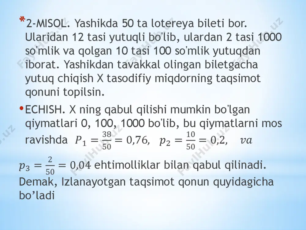 diskret tasodifiy miqdorning taqsimot qonuni - Page 5