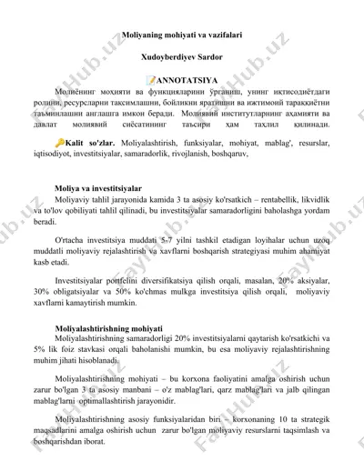 moliya va investitsiyalar — DOCX