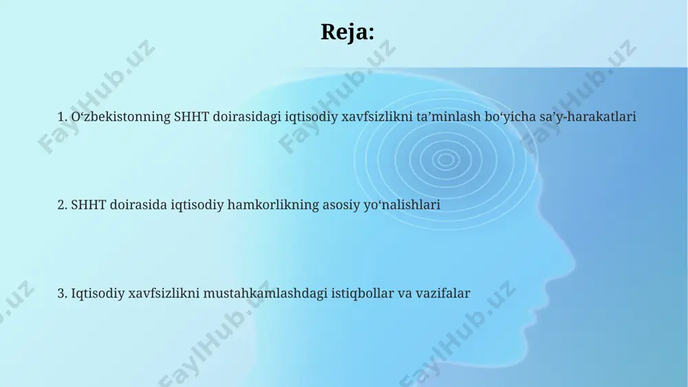 bu ularning iqtisodiy faoliyatini kengaytirishga va sco doirasidagi hamkorlikni mustahkamlashga yordam beradi. davlat tomonidan qo'llab-quvvatlanadigan 5000 dan ortiq kichik va o'rta biznes loyihalari sco mamlakatlari bilan savdo-sotiq hajmini oshirishga qaratilgan. shhtning iqtisodiy xavfsizlikka oid asosiy tamoyillari va maqsadlari shht doirasida iqtisodiy xavfsizlikni ta’minlashda a’zo davlatlarning milliy iqtisodiyotlarini diversifikatsiya qilishga qaratilgan 5 yillik strategik rejalari muhim ahamiyat kasb etadi. shht ichida investitsiyalarni himoya qilish va o'zaro investitsiyalarni rag'batlantirish bo'yicha 10 dan ortiq bitim imzolangan bo'lib, bu iqtisodiy xavfsizlikni mustahkamlashga xizmat qiladi. shhtning iqtisodiy xavfsizlikka oid asosiy tamoyillaridan biri – savdo hajmini 20% ga oshirish orqali mintaqaviy integratsiyani kuchaytirish va qo’shma loyihalarni amalga oshirishdir. inson kapitalini rivojlantirish oʻzbekiston 2022-yilda inson kapitalini rivojlantirishga byudjetning 12% dan ortiq mablagʻini ajratdi, bu ta’lim va sogʻliqni saqlash sohalariga katta investitsiyalar kirganligini koʻrsatadi. "inson kapitalini rivojlantirish" strategiyasi doirasida 5 yil ichida kamida 1 million yosh mutaxassislarni tayyorlash rejalashtirilgan, bu milliy iqtisodiyotga sezilarli hissa qo'shishga qaratilgan. mamlakatda kasb-hunar …