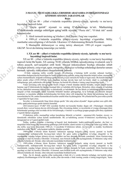 oʻzbekistonda mustaqillikka erishish arafasida ijtimoiy-siyosiy jarayonlar — DOCX