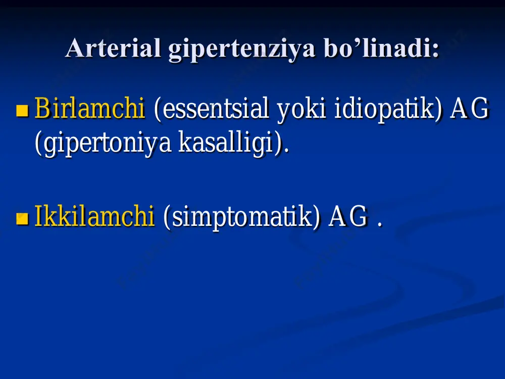 oring tizimi. bemorni tekshiruvga tayyorlash. avtomatik monitoring tizimi yordamida olingan aqb darajasining sutkalik o'zgarishini o'lchash jadvali elektrokardiografiya a) - meyori; б) - chap qorincha gipertrofiyasi (frontal kesimda) elektrokardiografiya a) - meyori; б) - chap qorincha gipertrofiyasi (gorizontal kesimda) elektrokardiografiya chap qorincha gipertrofiyasi rentgenografiya chap old-yon proektsiyada yurak chap qorinchasi kattalashishining uch darajasi farqlanadi: rentgenografiya i daraja — chap qorincha orqa konturi umurtqa chekkasigacha boradi; ii daraja — orqa kontur umurtqa soyasiga usma- ust tushadi; iii daraja — orqa kontur umurtqa soyasi bilan to'liq kesishadi eхokardiografiya  chap qorincha gipertrofiyasi aniqlanadi  yurak bo'shliqlarining o'lchamlari aniqlanadi  chap qorinchaning sistolik faoliyati baholanadi  chap qorinchaning diastolik faoliyati baholanadi  chap qorincha qisqarishining regionar buzilishi aniqlanadi  alohida hollarda — klapan apparati faoliyatining buzilishi, masalan, nisbiy mitral etishmovchilik aniqlanadi. ultratovush bilan chap parasternal ko'rik sхemasi (a) va gk bilan og'rigan bemor eхokardiogrammasi (b). qorinchalararo to'siq (ivs) va chap qorincha orqa devori (pw) …