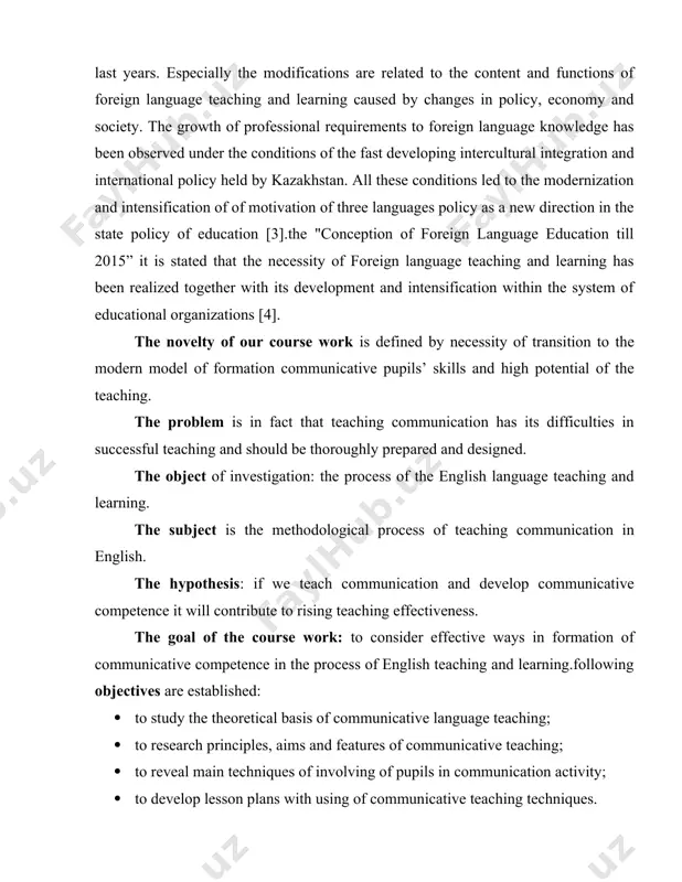 eatures of the communicative approach. the second chapter is devoted to working out technology of the teaching communication, i. e. methodical aspects of teaching communication, types of group work, techniques of communicative teaching the approbation describes the implication of the research materials to the process of english teaching and learning, it’s analyses and interpretation of the results. in the conclusion we summarize results of our investigation and give proof of the theoretical and practical value of the work and make conclusion. chapter i. theoretical basis of the communicative language teaching 1.1 communicative language teaching's history. for many years, the word "communicative" has dominated debates on teaching methodology. real english communication is impossible in a monolingual english language classroom, but we aim to be more communicative when we use communicative methods. in other words, even though actual communication might be impossible to attain, we should try to get as close to …