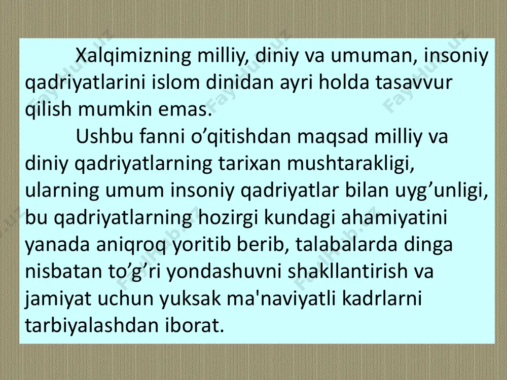 bo’lishini ta’minlashga intiladi. beshinchidan, dinning integratorlik vazifasi bilan legitimlovchilik- qonunlashtiruvchilik vazifasi chambarchas bog’liq. dinning bu funksiyasining nazariy asosini yirik amerikalik sosiolog t. parsons ishlab chiqdi. uning fikricha, «har qanday ijtimoiy tizim muayyan cheklovlarsiz mavjud bo’la olmaydi. buning uchun u qonun darajasiga ko’tarilgan axloq normalarini ishlab chiqishi kerak. din bunday normalarni qonunlashtiribgina qolmay, ularga bo’lgan munosabatni ham belgilaydi». oltinchidan, din vazifalarining falsafiy, nazariy jihatlari ham mavjud. bu vazifa insonga yashashdan maqsad, hayot mazmunini, dorulfano va dorulbaqo dunyo masalalariga o’z munosabatini bildirib turishidan iboratdir. dinning vujudga kelishi, avloddan-avlodga o‘tib borishi va ri- vojlanishi uchun shart-sharoitlarni shakllantiruvchi omillar uning ildizlari deb ataladi. 1) dinning ijtimoiy ildizi kundalik hayotda kishilarning turmushini belgilovchi moddiy va ma’naviy munosabatlar tizimidan iborat. dinning ijtimoiy ildizida moddiy sharoitlar ustuvor. siyosiy ustqurma institutlari dinga ikkilamchi ta’sir etadi. dinning ijtimoiy ildizini tashkil etuvchi jabhalardan biri ijtimoiy hayotni stixiyali qonuniyatlar asosida rivojlanishidir. undagi boshqarib bo‘lmaydigan jarayonlar jamiyatda iqtisodiy, siyosiy va ma’naviy inqirozlarni, …