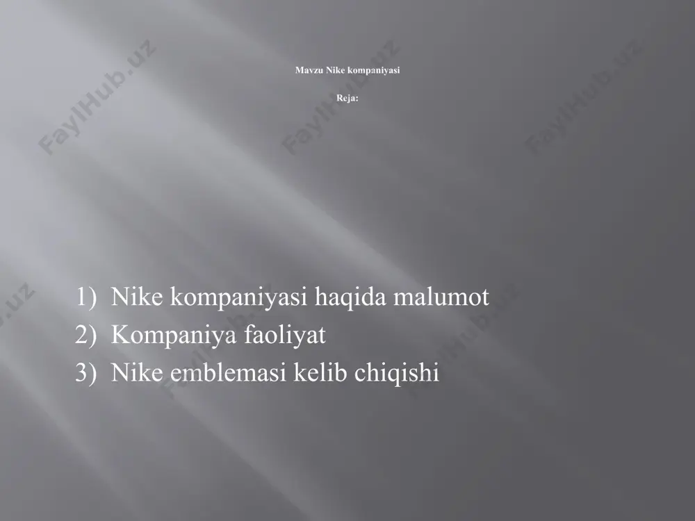 monidan ishlab chiqariladi, asosan chet elda joylashgan bo'lib, nike dizayn, ishlab chiqish va marketing bilan shug'ullanadi. asosiy sport poyafzallari va kiyimlarining keng assortimentidan tashqari kompaniya nike va bauer brendlarining sport anjomlari, cole haan brendi liboslari va kundalik poyabzallari hamda litsenziyalovchi jamoa logotiplari aks ettirilgan sports specialties bosh kiyimlarini sotadi. kompaniya o'z mahsulotlari dizaynidagi izchil innovatsiyalarga va aqsh va tashqi bozorlarda o'sishini kuchaytirish uchun kuchli reklamaga tayandi. nike brendi va uning swoosh savdo belgisining hamma joyda mavjudligi 20-asrning oxiriga kelib kompaniyaga, xususan, kompaniyaning osiyodagi kontrakt ishlab chiqaruvchilaridagi past ish haqi va yomon ish sharoitlari haqidagi da'volarga qarshi noroziliklarga olib keldi. kompaniya tovarlari umumiy ishchilar soni – 26.7 ming kishi (2006 yil). 2005 yil kompaniya aylanma mablag’i hoovers ma`lumotlariga ko`ra – $14,9 millyardni, sof foydasi esa – $1,3 millyardni tashkil etgan. faoliyat ko’rsatkichlari oregonda joylashgan nike (nke) - butun dunyoda tan olingan brendlardan biri. 1964 yilda blue ribbon sports nomi bilan tashkil …
