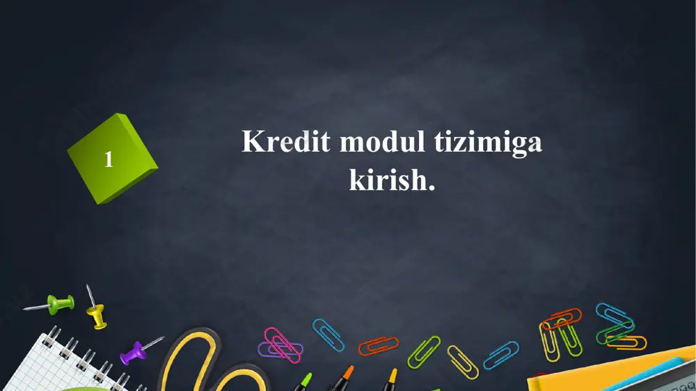 mestr davomida 150-180 soatlik o‘qish yuklamasini bajarishi kerak bo‘ladi (25*6=150; 30*6=180). 1 kredit 25-30 soat o‘qish yuklamasi talaba malum bir fan doirasida jami 100 ball to`p;ashi kerak bo`ladi. ushbu ball qay tartibda yig`iladi degan savollarga quydagicha javob beramiz. joriy nazorat uchun 20 ball. oraliq nazorat uchun 30 ball. yakuniy nazorat uchun 50 ball. ballar uchbu tartibda taqsimlangan. joriy va oraliq nazoratlar uchun mustaqil ishlar berib boriladi. yani har bir talaba joriy ballarini mustaqil ishlarni qay darajada bajargani va darslardagi ishtirokiga qarab baholanadi.(12 ball-mustaqil talim uchun +8 ball darsda ishtiroki uchun=20 ball) talaba oraliq va joriy ballari jami 50 ballni tashkil etadi. ushbu ballning 60% ni (kamida 30 ballni) to`plamagan taqdirda yakuniy nazoratga kirishga ruxsat etilmaydi. ballarning baholar bilan taqqoslanishi: 60-69 ball – 3 baho 70-89 ball – 4 baho 90-100 ball – 5 baho ga teng keladi. e`tiboringiz uchun rahmat! image2.jpg image3.png image1.jpg /docprops/thumbnail.jpeg