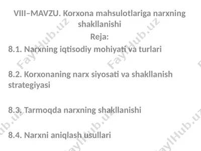 narxning iqtisodiy mohiyati va turlari — PPTX