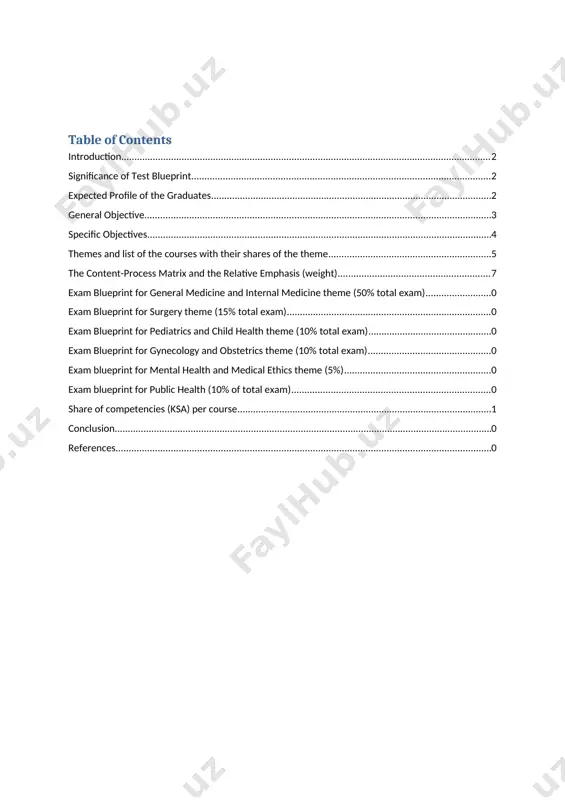 ing objectives. the specific objectives of this test blueprint are to: 1. facilitate the construction of a representative and balanced test items in accordance with the competencies identified. 2. guide test developers or writers to write or set appropriate test items. 3. standardize assessment practices expected profile of the graduates a medical graduate's profile is the general description of the desirable qualities of medical graduates in real-world work. it helps to determine the students’ conceptual medical knowledge, clinical skills, and professional attitude that they should possess. medical graduates should have the necessary competency to apply medical knowledge, clinical skills and professional attitudes in their provision of high-quality and safe patient-centered care as a core member of an interdisciplinary healthcare team at all levels of the health system. they should collect and interpret information, make clinical decisions, and carryout diagnostic and therapeutic evidence-based interventions within their scope of practice. general objective …