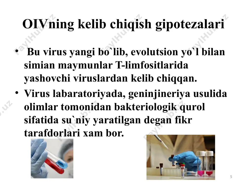 o’ng bemorlar yuqumli kasalliklardan, xavli o’smalardan, va hattoki, oddiy shamollashdan ham nobud bo’ladilar. gerpes-recidiv va birlamchi inversiya immunodefisit fonidagi gerpes va gerpes- zoster 28 immunodefisit fonidagi butun tanaga tarqalgan gerpes 29 immunodefisit fonidagi sarkoma kaposhi immunodefisit fonidagi kandidoz oits o`simtalar oits limfoadenopatiya oits kaxeksiya oits kasalligini davolash mumkinmi? bugungi kunda oiitsni davolashda virusga qarshi dori prepatlardan (suramin, ribovirin, azidotimidin) va immunostimulyatorlar (levamizol, interferonlar, imper, t-aktivin)dan keng foydalanilmoqda. bu preparatlar bemorlarda oitsning yashirin davrini uzaytirishga yordam beradi halos. oitsdan qanday saqlanish mumkin insоn аhlоqаn pоk, o`z jufti hаlоligа dоimо sоdiq bo`lishi, tаsоdifiy jinsiy аlоqаlаrdаn o`zini tiya bilishi zаrur; himоya vоsitаlаridаn zаrur bo`lgаndа to`g`ri fоydаlаnish; giyohvаnd mоddаlаrni tа`tib hаm ko`rmаslik; tibbiy, mаishiy аsbоblаrning zаrаrsizlаntirilgаnligigа аhаmiyat bеrish; turli shаxslаr bilаn ko`p sоnli jinsiy аlоqаlаrdаn o`zini tiyish; jinsiy аlоqа bilаn yashаsh dаvrini bаlоg`аt yoshidаn оldin bоshlаmаslik; jinsiy yo`l bilаn yuqqаn kаsаlliklаrni tеzlik bilаn to`liq dаvоlаsh zаrur. mustaqil ish zaxm, gonoreya va ularni profilaktikasi o`zingizni …