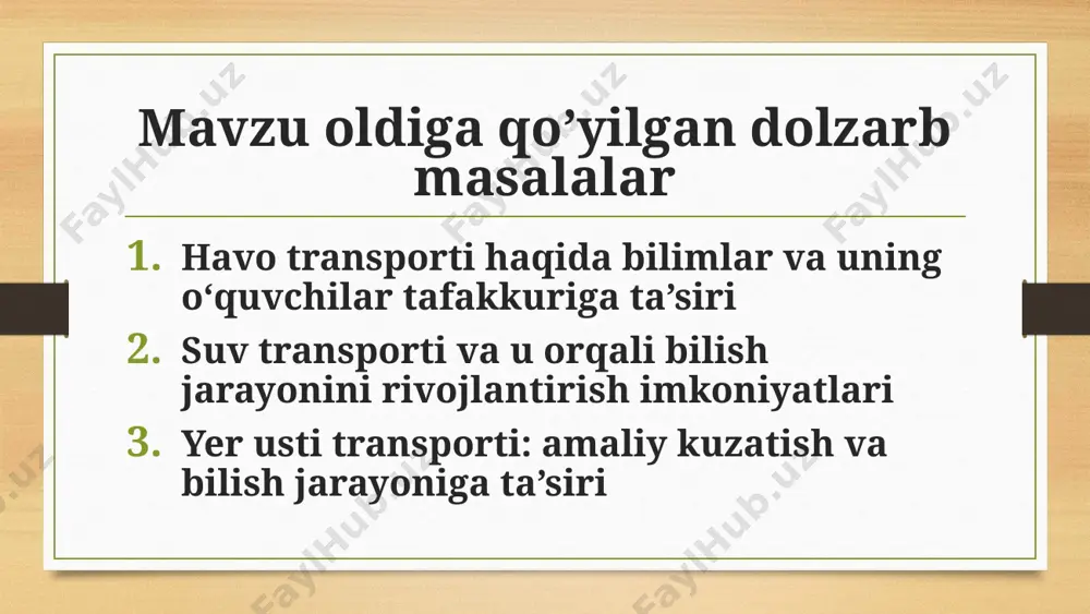 bilish jarayonining rivojlanishi sohasi asosida havo, suv va yer usti taransporti - Page 4
