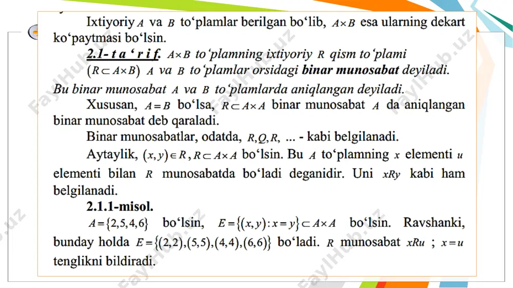 munosabatlar. binar munosabatlar va ularning matritsasi - Page 4