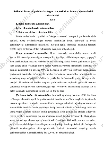 beton va qorishmalar tayyorlash avtomobillar — DOC