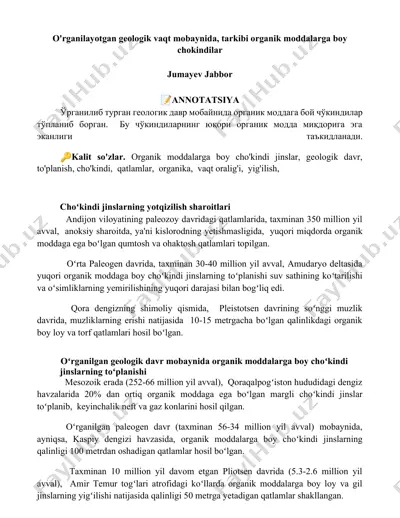 organik moddalar va geologik davr — DOCX