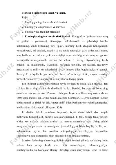 etnologiyaga kirish va tarixi — DOCX