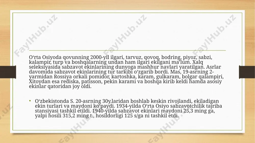 itda yaratilgan ertapishar “do‘stlik”, “saxiy”, “shafaq”, “sevara”, o‘rta-ertapishar “uzmash-1”, “toshkent tongi”, o‘rtapishar “tmk-22”, “o‘zbekiston-178”, “surxon-142”, “bahodir”, “sharq yulduzi”, “sitora”, “istiqlol 10”, “avitsenna”, kechpishar “namuna-70”, “doni 2000” navlari tavsiya etiladi. muddatlari: ko‘chat tayyorlash maqsadida pomidorning ertapishar va o‘rta – kechpishar navlari urug‘ini isitiladigan plyonkali issiqxonalarga ekishning muqobil muddatlari quyidagicha: janubiy viloyatlarda yanvarning uchinchi o‘n kunligi, markaziy viloyatlarda fevralning birinchi va ikkinchi o‘n kunligi va shimoliy viloyatlarda mart oyining birinchi o‘n kunligida bo‘ladi. o‘rtapishar va kechpishar navlarining urug‘idan kechki mahsulot olish uchun martning birinchi o‘n kunligida ekiladi. foydalanilgan adabiyotlar 1. ostanaqulov t.e., narzieva x. va b.g’ulomov “mevachilik asoslari” samarqand 2011 yil. 2.. zuev v.i., qodirxo’jaev o. q., adilov m.m, akromov u.i. sabzavotchilik va polizchilik. 2009y. 3. qodirxo’jaev. o. muhamedov m. m. // sabzavot ekinlari yetishtirish texnologiyasi ( m. matn ). toshkent – 2000. 4. ostonaqulov t. e., zuev v.i., qodirxo’jaev o.q. “sabzavotchilik”. toshkent. 2008y. 5. ostonoqulov t.e. “sabzavot ekinlari biologiyasi va o’stirish …