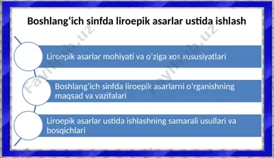 boshlang‘ich sinfda liroepik asarlar ustida ishlash — PPTX