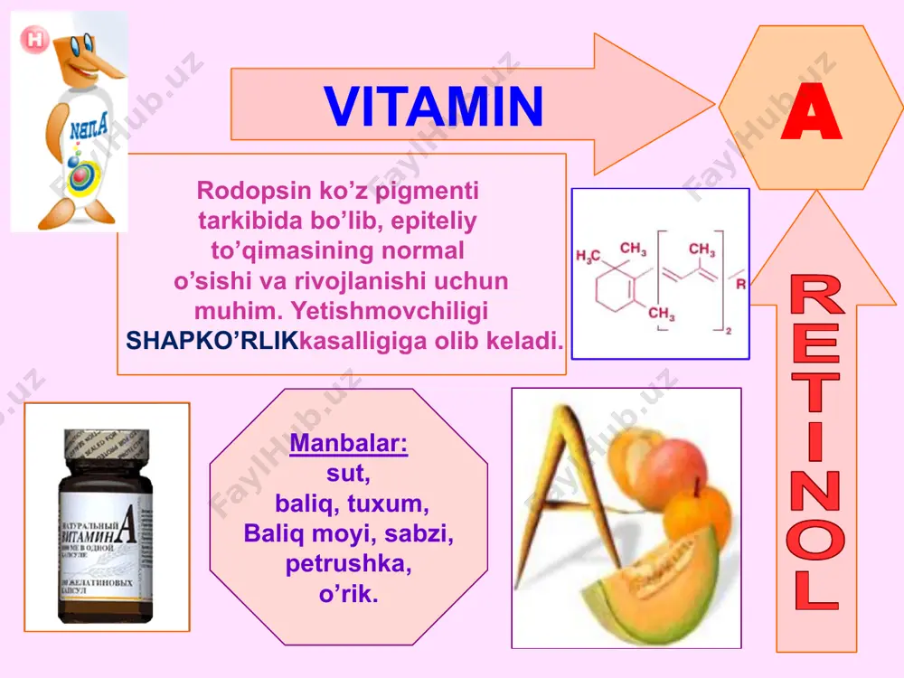 itaminning organizmda yo’qligi singa, raxit, shapko’rlik, pellagra, beri-beri vitaminning qisman yetishmovchiligi ish qobiliyatining pasayishi, charchoqlik, asabiylashuv, infeksiyalarga qarshiligining pasayishi sochlar uchun: а, в2, в6,н ko’zlar uchun: а и в tishlar uchun: е и d tirnoq uchun: а, d, с teri va butun organizmga: а, в, в12, е go’zallik va salomatlik uchun vitaminlar etiboringiz uchun rahmat! image1.png image2.jpeg image3.jpeg image4.jpeg image5.jpeg image6.jpeg image7.jpeg image8.jpeg image9.jpeg image10.png image11.png image12.jpeg image13.jpeg image14.png image15.jpeg image16.jpeg image17.png image18.jpeg image19.jpeg image20.png image21.png image22.jpeg image23.png image24.jpeg image25.jpeg image26.png image27.jpeg image28.jpeg image29.jpeg image30.png image31.jpeg image32.jpeg image33.jpeg image34.jpeg image35.png image36.jpeg image37.jpeg image38.jpeg image39.jpeg image40.png image41.png image42.jpeg image43.jpeg image44.png image45.jpeg image46.jpeg image47.png image48.jpeg image49.png image50.png image51.jpeg image57.jpeg image58.png image59.jpeg image60.jpeg image61.jpeg image52.jpeg image53.jpeg image54.jpeg image55.jpeg image56.jpeg image62.png image63.png image64.png image65.png image66.gif image67.jpeg image68.jpeg image69.jpeg image70.jpeg image71.jpeg image72.jpeg