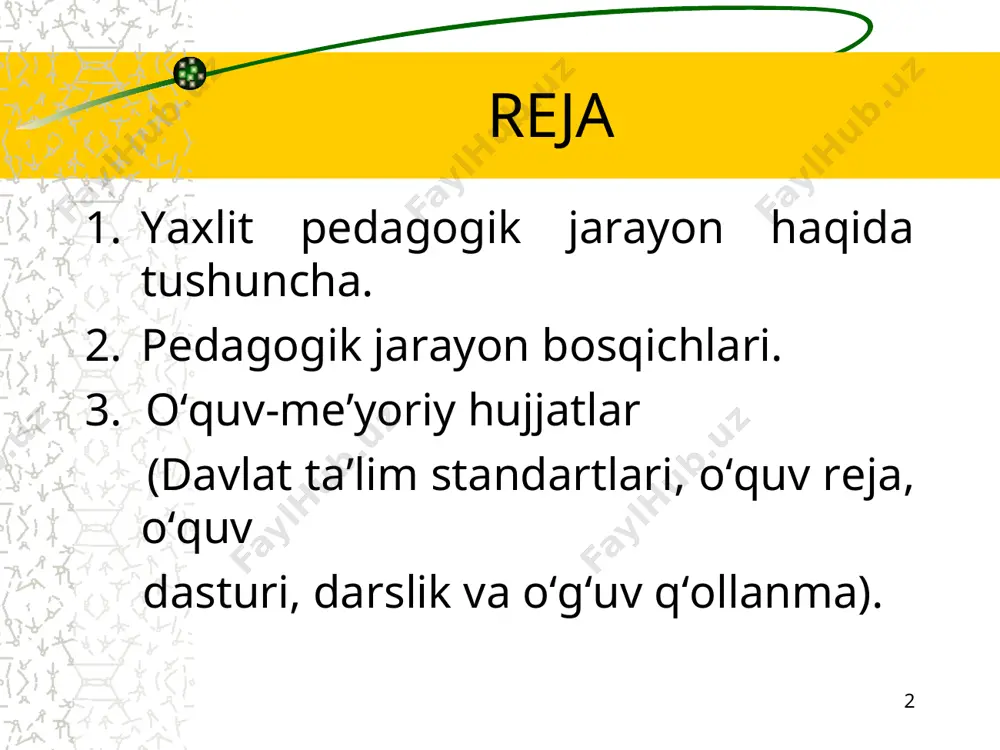 hdagi bolalarning sog‘lom ovqatlanishini va xavfsizligini tashkil etishga doir majburiy talablar * ta’lim turlari bo‘yicha quyidagi ta’lim standartlari ishlab chiqiladi: maktabgacha ta’lim va tarbiyaning davlat standarti; umumiy o‘rta ta’lim, o‘rta maxsus ta’lim, professional ta’lim, oliy ta’limning davlat ta’lim standartlari; oliy ta’limdan keyingi ta’limning, kadrlarni qayta tayyorlash va malakasini oshirishning, shuningdek, maktabdan tashqari ta’limning davlat ta’lim talablari. * ta’lim standartlarining maqsadi – ta’lim va o‘qitish sifatiga, ta’lim mazmuniga, ta’lim oluvchilar hamda ularning tayyorgarlik darajasiga, ta’lim darajasidagi kompetentsiyalar va natijalarga, beriladigan malakalarga, talab qilinadigan o‘quv yuklamasi va faoliyati hajmiga va baholash mexanizmlariga qo‘yiladigan talablarni belgilash hisoblanadi. * ta’lim standartlarining asosiy vazifalari quyidagilardan iborat: ta’limning mazmuni va sifatiga qo‘yiladigan talablarni belgilash; ta’limning turlari, mazmuni, ta’lim va tarbiyaning o‘zaro bog‘liqligi, ta’lim tizimida uzviylik va uzluksizlikni ta’minlash; o‘qitish natijalarini baholash tartibi, ta’lim va tarbiya sifatini nazorat qilishni takomillashtirish; ta’lim turlari, bosqichlarining o‘zaro uzviyligi va uzluksizligini ta’minlash; milliy standartlar talablarining ta’lim sifati va kadrlar tayyorlashga nisbatan …