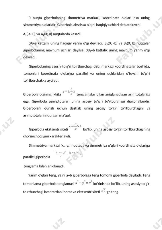 , ) 2 2 2) agar f(y,z)=0, x=0 l- medianani oy o’qi atrofida aylantirilsa, u aylanma jismning tenglamasi quyidagicha ko’rinishda bo’ladi. f(y,0 (2) x z ) 2 2 3) agar f(x,y)=0, z=0 l- mediana ox o’qi atrofida aylantirilsa va bundan hosil bo’lgan aylanma jismning tenglamasi quyidagi ko’rinishda bo’ladi: f(x,0. (3) y z ) 2 2 x y z 2 2 2 x y z x y z oleobject2.bin image80.png image81.png image82.png image83.png image84.png image85.png image86.png image87.png image88.png image89.png image4.jpeg image90.png image91.png image92.png image93.png image94.png image95.png image96.png image97.png image98.png image99.png image5.wmf image100.png image101.png image102.png image103.png image104.png image105.png image106.png image107.png image108.png image109.png oleobject3.bin image110.png image111.png image112.png image113.png image114.png image115.png image116.png image117.png image118.png image119.png image6.wmf image120.png image121.png image122.png image123.png image124.png image125.png image126.png image127.png image128.png image129.png oleobject4.bin image130.png image131.png image132.png image133.png image134.png image135.png image136.png image137.png image138.png image139.png image7.png image140.png image141.png image142.png image143.png image144.png image145.png image146.png image147.png image148.png image149.png image8.wmf oleobject5.bin image9.wmf oleobject6.bin image10.png image11.wmf …